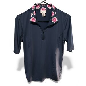 Tommy Bahama Golf Navy Top with Pink Floral Collar
